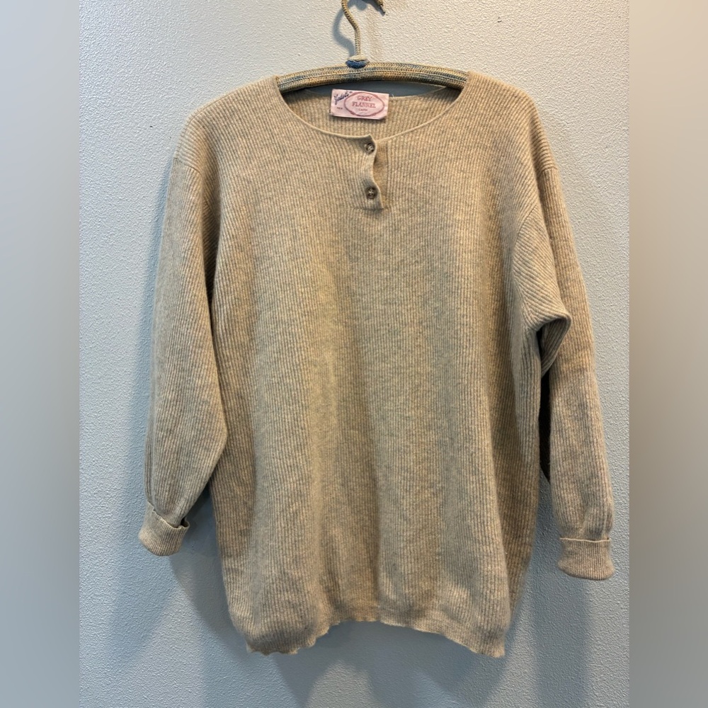 Fideli Grey Flannel Wool Cashmere Henley Sweater Men’s Medium Knit Pullover